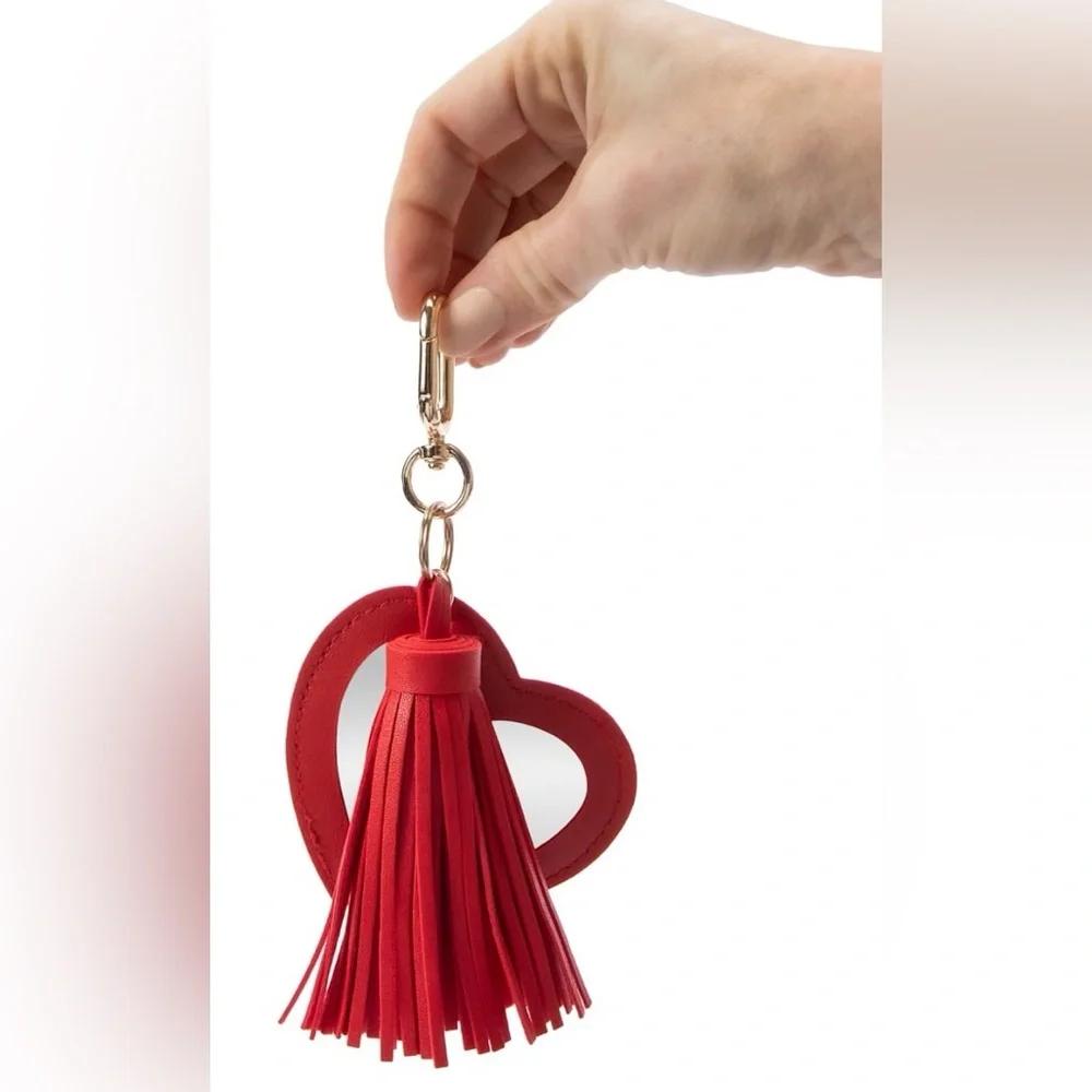 NWT Red Heart Bag Charm / Keychain with Tassel and Mirror